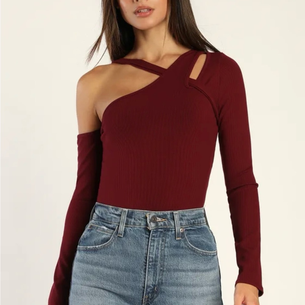 NWT Lulus Burgundy One-Shoulder Bodysuit Small